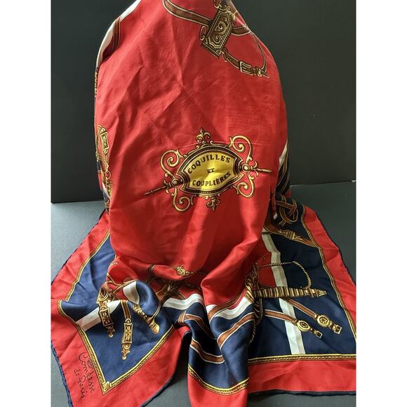 Comtesse De Paris Silk Scarf Vintage Equestrian Red Blue Career Capsule Cocktail - Picture 1 of 8